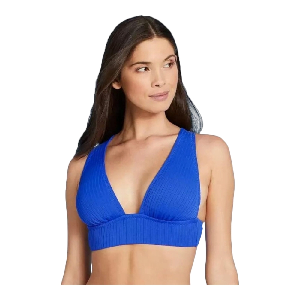 Shade & Shore Women's Tall Blue Triangle Ribbed Bikini Top Size S